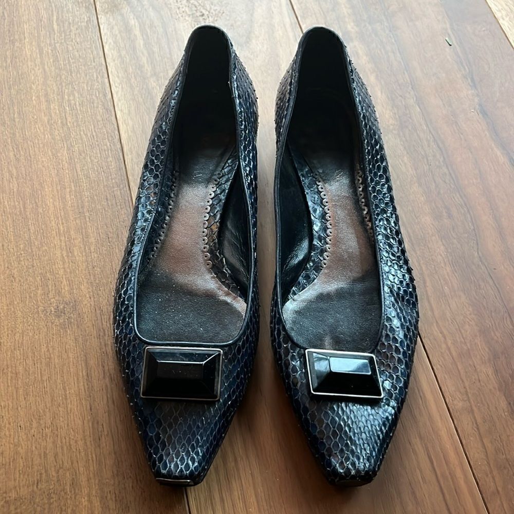 Armani navy real snakeskin flats